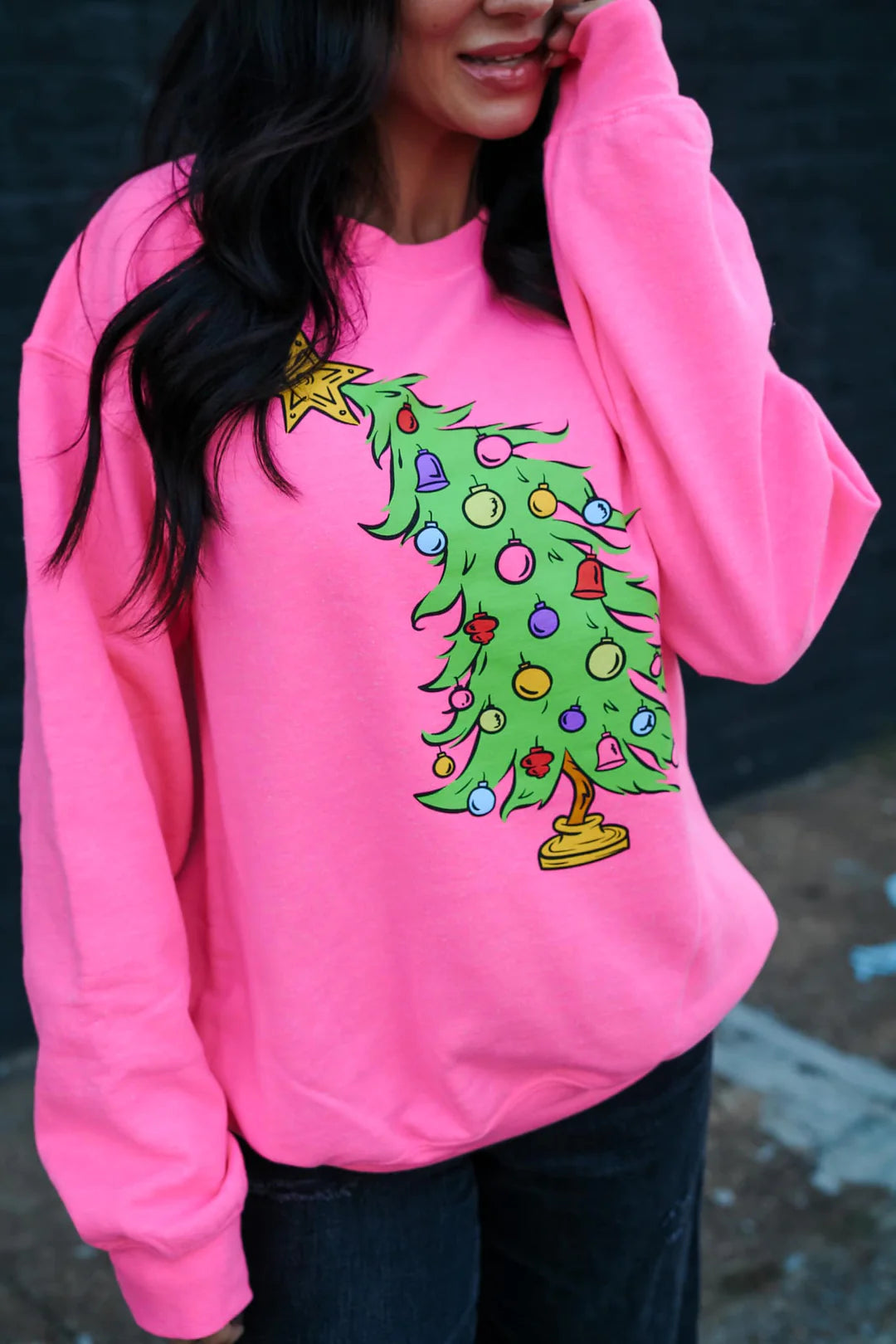 Neon Pink Who-ville Shimmer Christmas Tree Sweatshirt