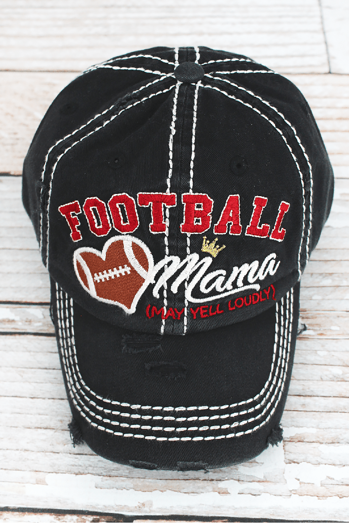 Distressed Black &#39;Football Mama (May Yell Loudly)&#39; Hat