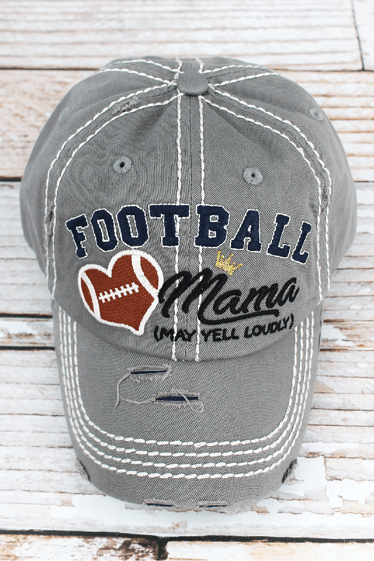 Distressed Light Gray &#39;Football Mama (May Yell Loudly)&#39; Hat
