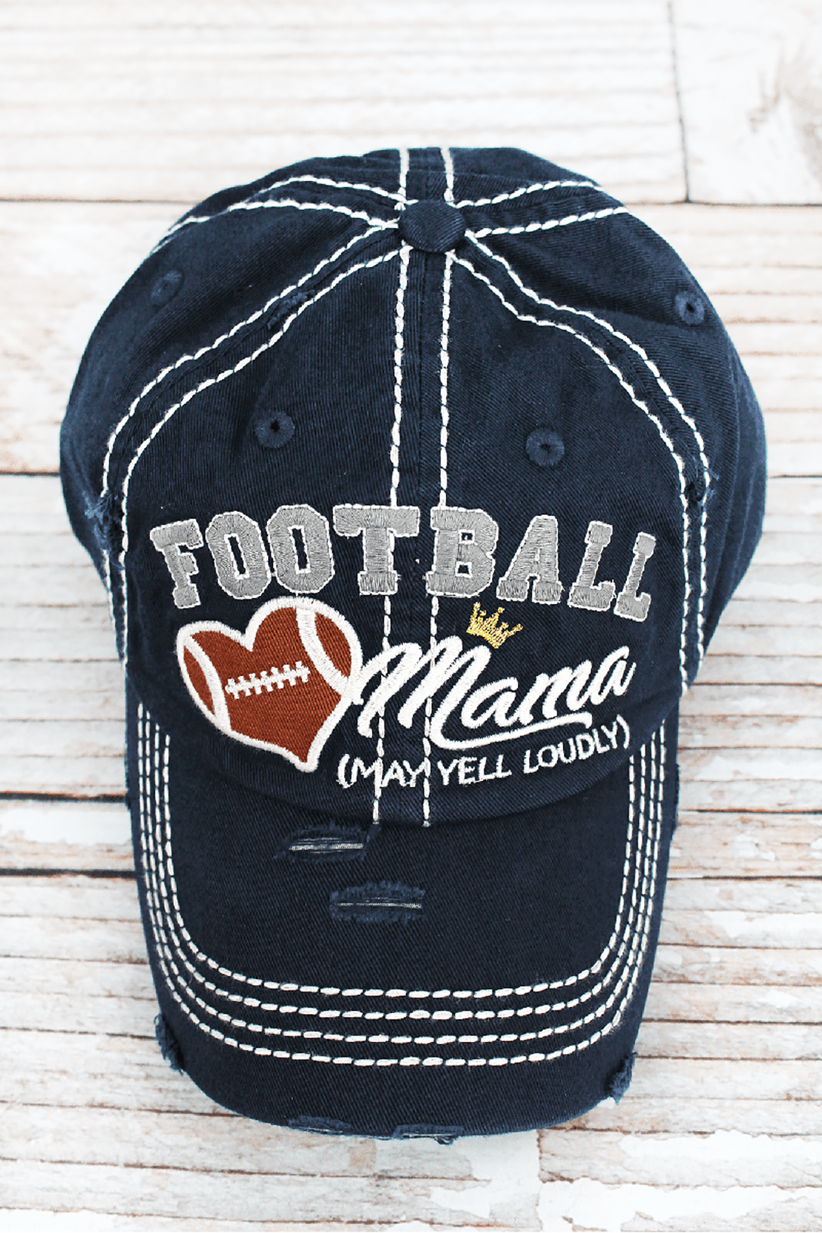 Distressed Navy &#39;Football Mama (May Yell Loudly)&#39; Hat
